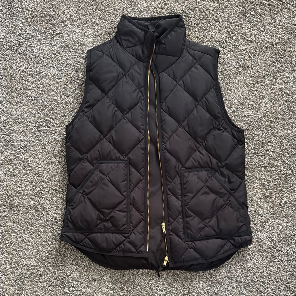 J. Crew Black and Gold Quilted Puffer Vest